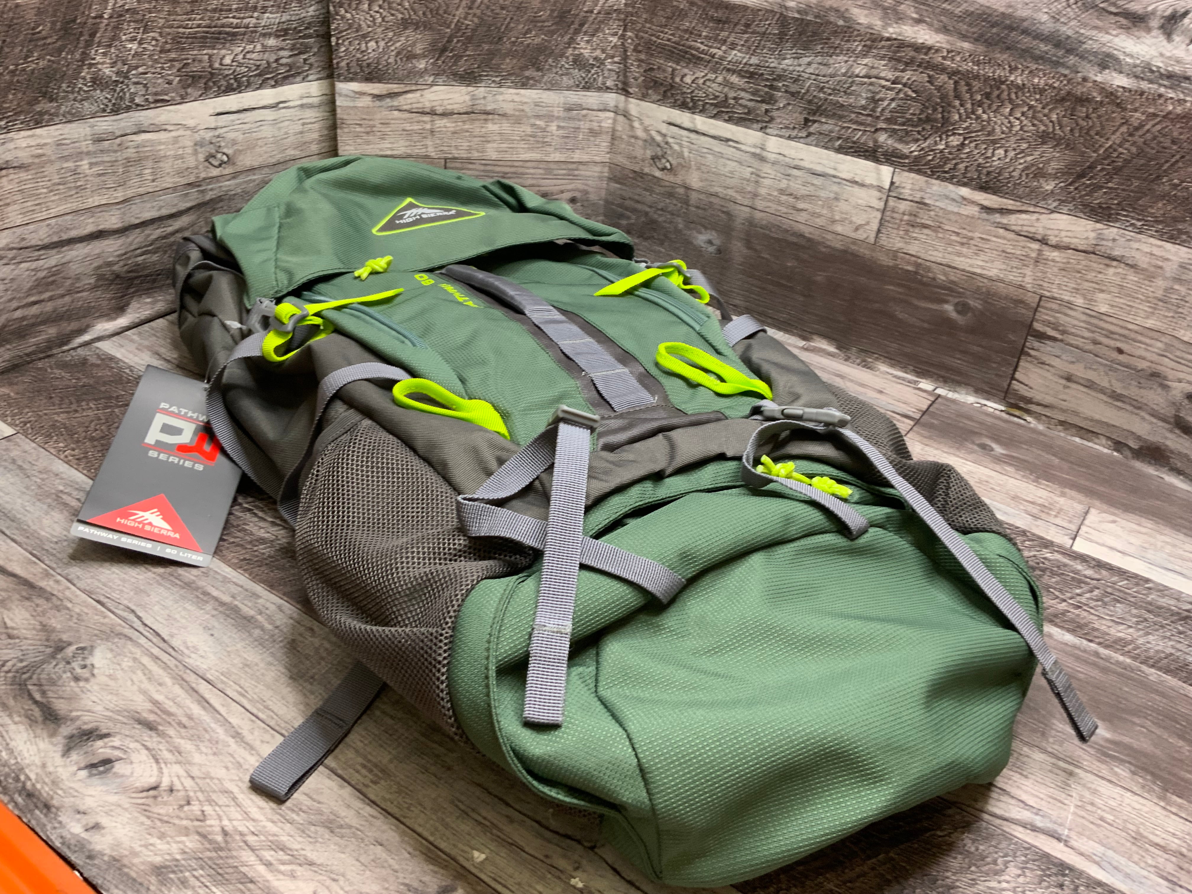 High Sierra Pathway Internal Frame Hiking Backpack, Pine/Slate/Chartreuse, 60L (8086242623726)